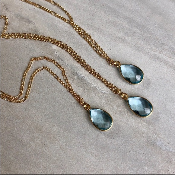 ✨🌟Blue Hydro Topaz Necklace 22K Gold Plated Chain - Picture 2 of 7